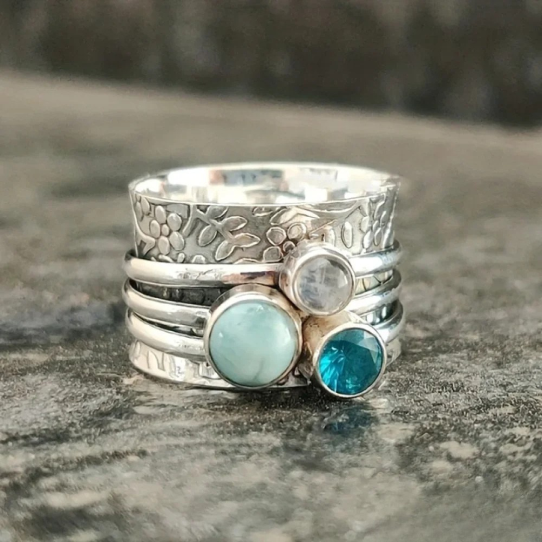 Bague vintage en pierres naturelles bleues