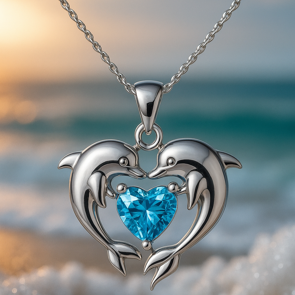 Collier en Opale Argent Double Dauphin d'Amour