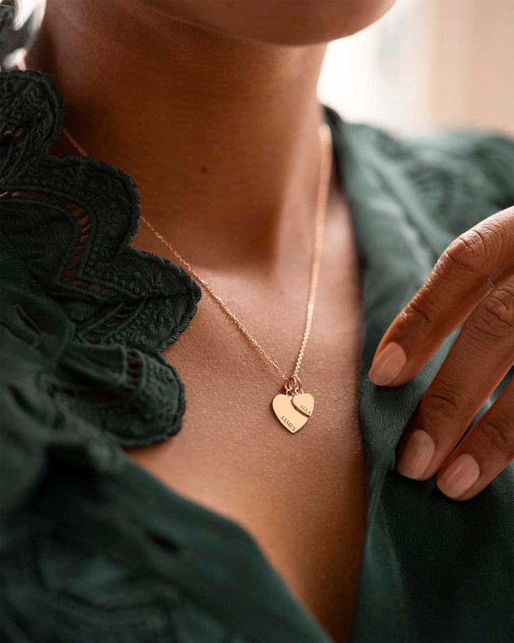 Collier Personnalisé avec Charme Double Cœur en Or Rose
