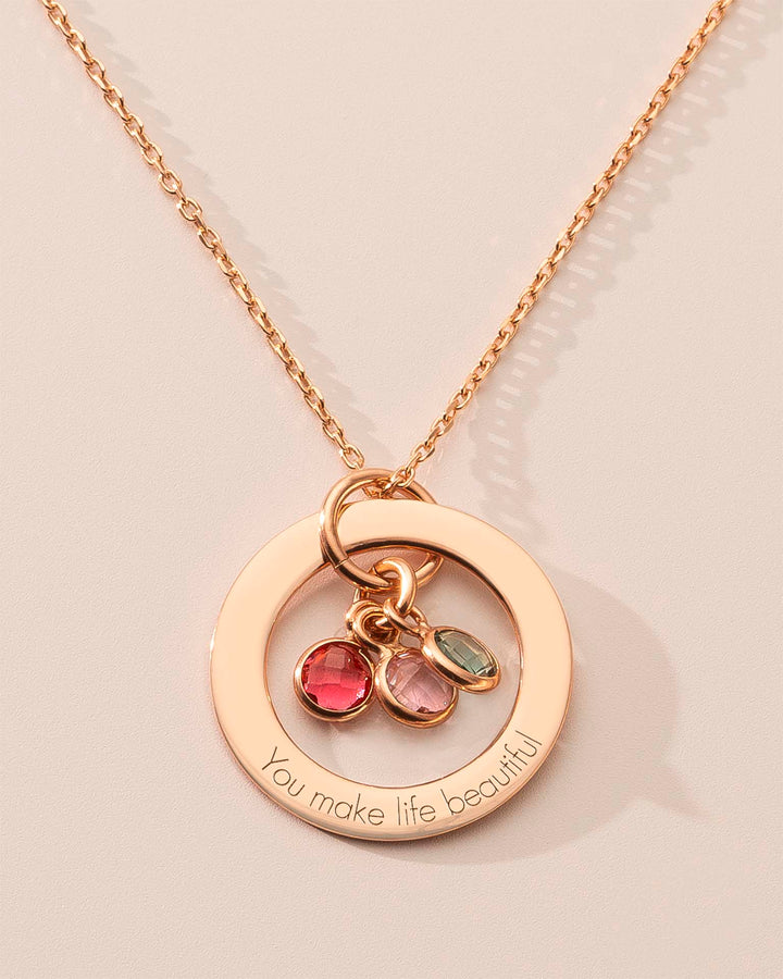 Bague Éternelle en Or Rose pour la Famille et Collier Personnalisé avec Pierre de Naissance