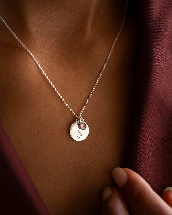 Collier Personnalisé en Argent avec Initiale et Pierre de Naissance