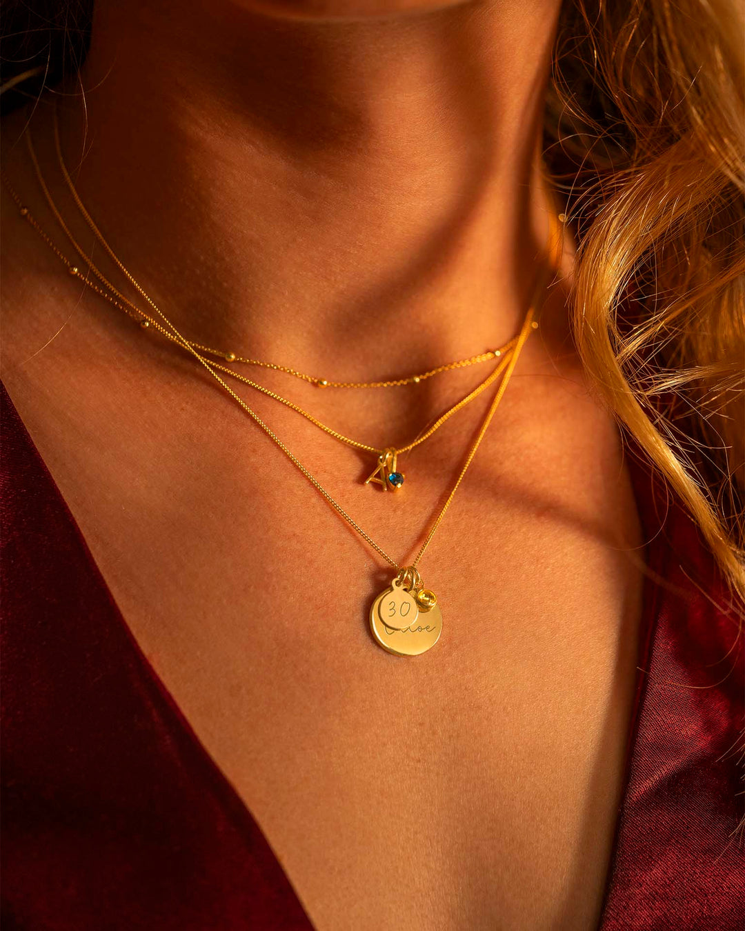 Collier de Nom Disque Anniversaire Personnalisé en Or Rose