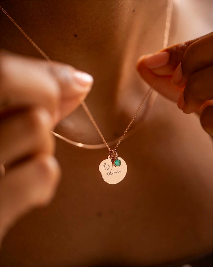 Collier de Nom Disque Anniversaire Personnalisé en Or Rose