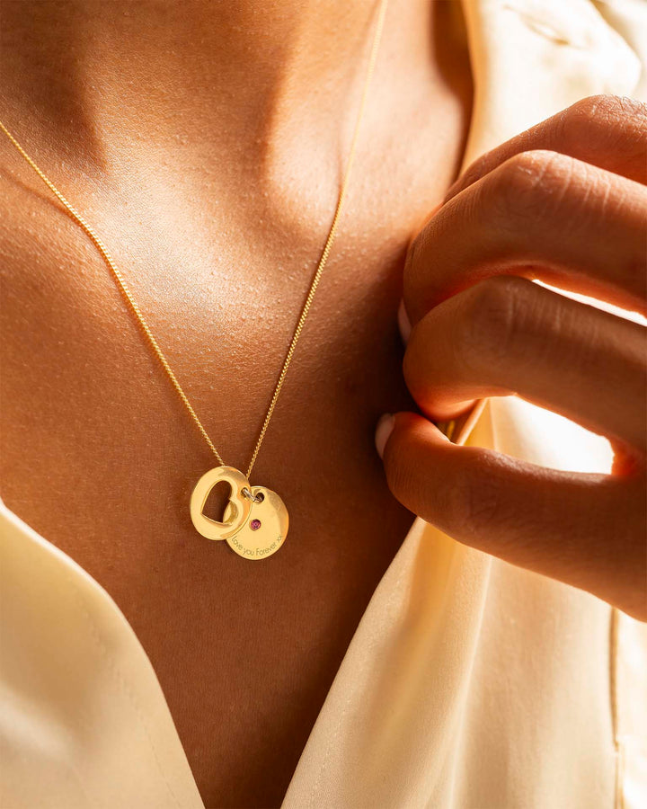 Collier en Coeur avec Message Secret Personnalisé et Pierre de Naissance en Or