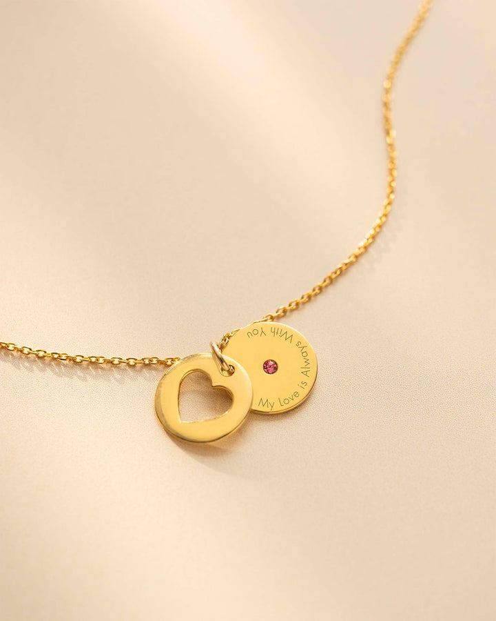 Collier en Coeur avec Message Secret Personnalisé et Pierre de Naissance en Or