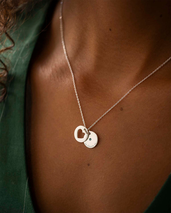 Collier en Cœur avec Message Secret Personnalisé et Pierre de Naissance en Argent