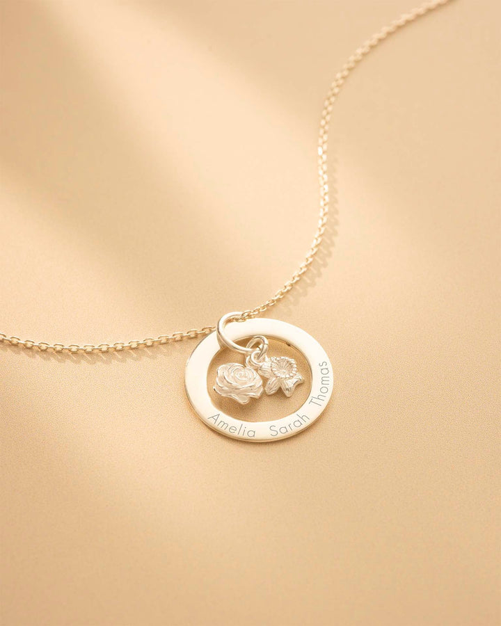Bague Éternelle en Argent et Collier Personnalisé avec Fleurs de Naissance