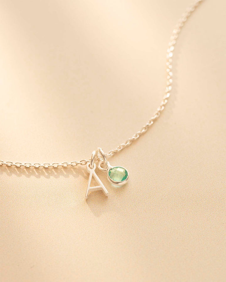 Collier Personnalisé en Argent avec Pierre de Naissance en Lettre