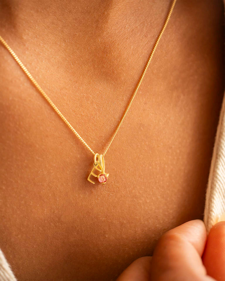 Collier Personnalisé avec Pendentif Mini Lettre en Or et Pierre de Naissance