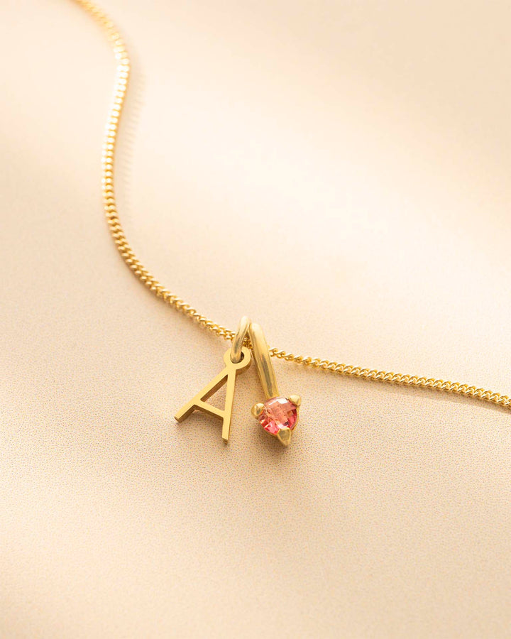 Collier Personnalisé en Argent Mini Lettre et Pendentif Pierre de Naissance