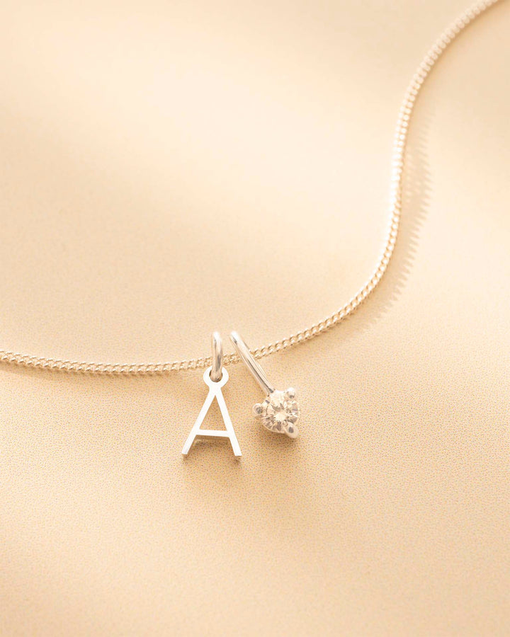 Collier Personnalisé en Argent Mini Lettre et Pendentif Pierre de Naissance