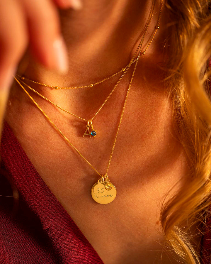 Collier Personnalisé avec Pendentif Mini Lettre en Or et Pierre de Naissance