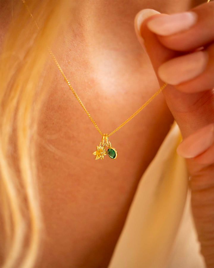 Collier Personnalisé avec Fleur de Naissance et Pierre de Naissance en Or