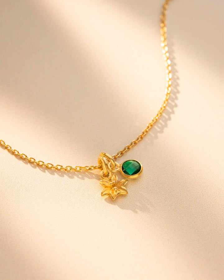 Collier Personnalisé avec Fleur de Naissance et Pierre de Naissance en Or