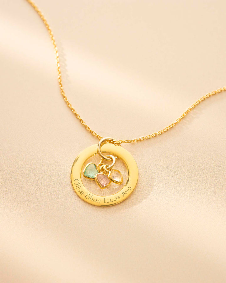 Bague Éternelle en Or de Famille avec Pendentif en Pierre de Naissance en Forme de Cœur Personnalisée