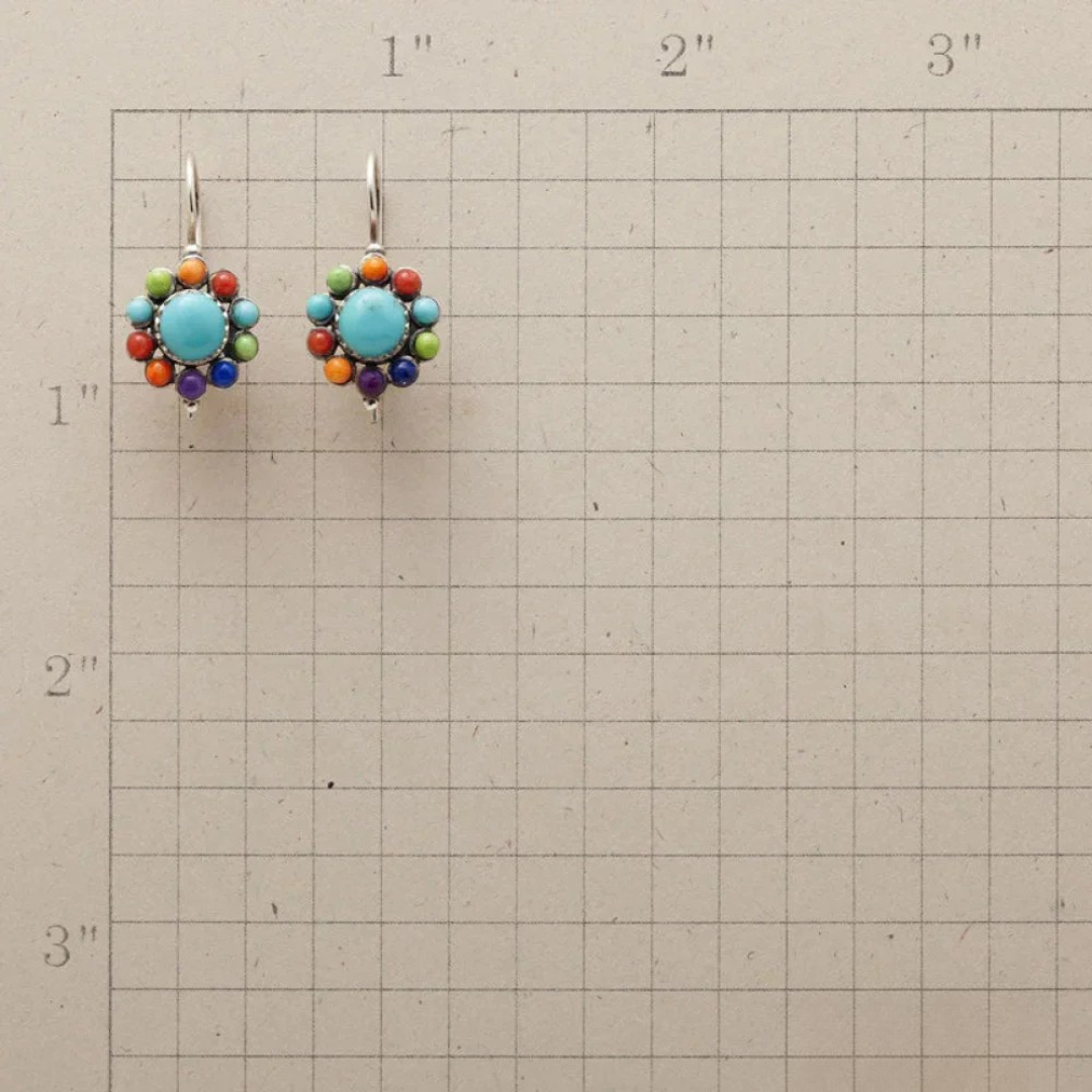 Boucles d'Oreilles Rondes Turquoise Multicolores