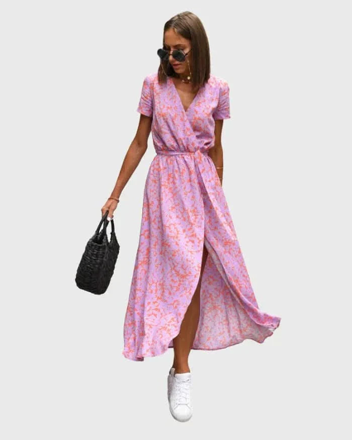 Yareli | Midi Wrap Dress with Vibrant Flowers
