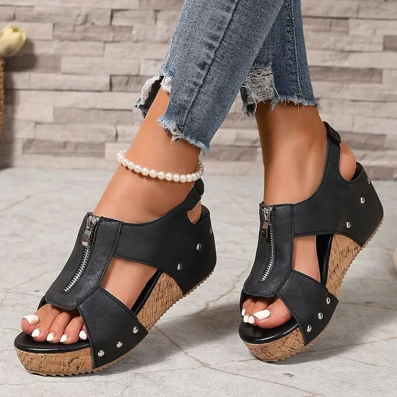 Serelina | Retro Heeled Sandals with Zipper