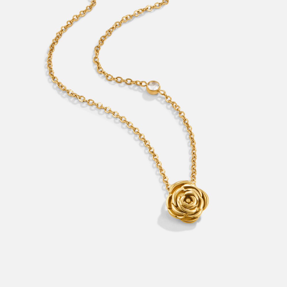 Collier Pendentif Rose Dorée