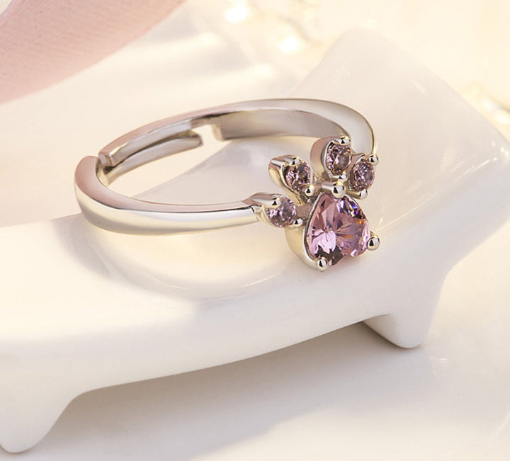 Ensemble de Bijoux Patte en Or Rose – 4 Pièces avec Cœur en Zirconia (Bague, Collier, Boucles d'Oreilles, Bracelet)