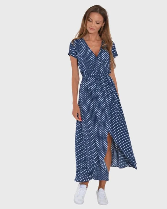 Morgane™ | Robe cache-cœur midi avec des fleurs vibrantes