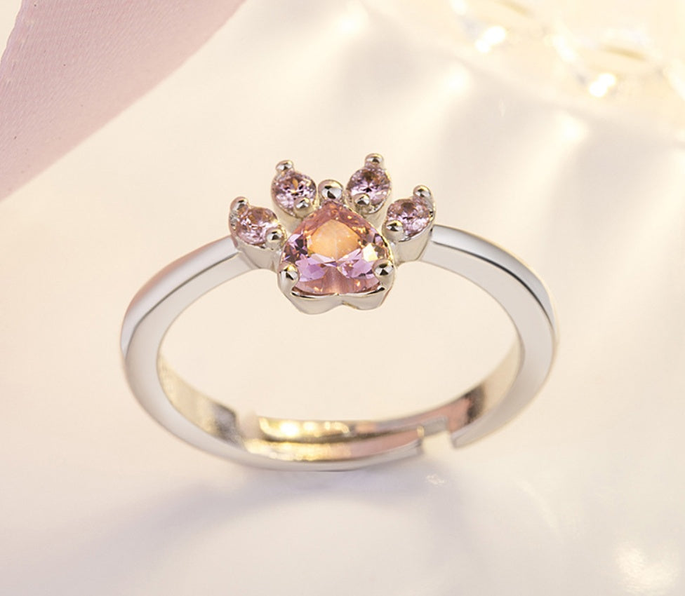 Ensemble de Bijoux Patte en Or Rose – 4 Pièces avec Cœur en Zirconia (Bague, Collier, Boucles d'Oreilles, Bracelet)