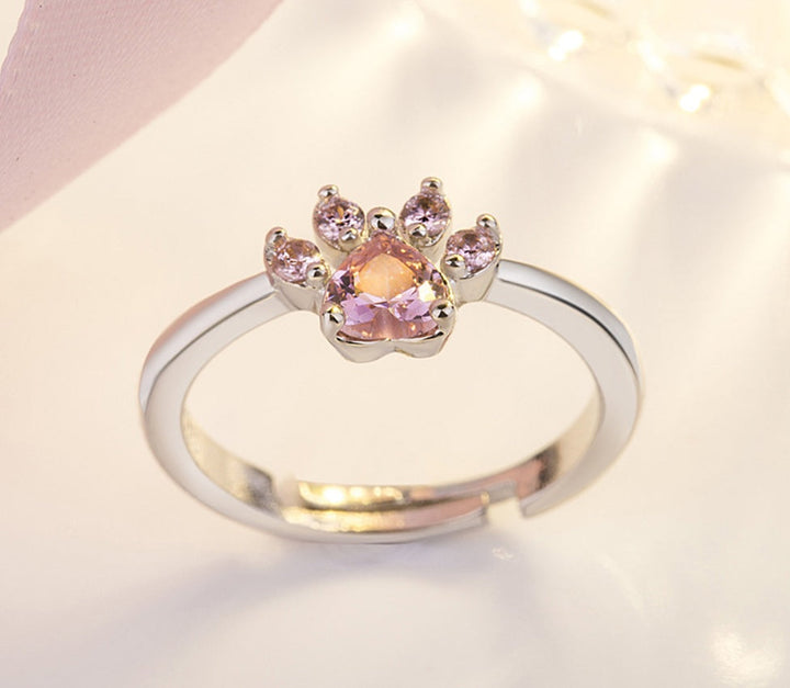 Ensemble de Bijoux Patte en Or Rose – 4 Pièces avec Cœur en Zirconia (Bague, Collier, Boucles d'Oreilles, Bracelet)