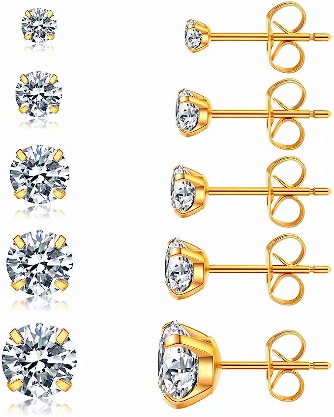 Boucles d'oreilles à clou Fae® en acier inoxydable 316L (ensemble de 5 paires)