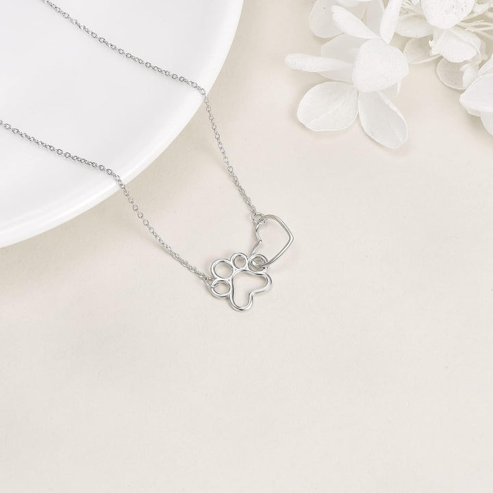 Collier en Argent Sterling avec Pattes – Pendentif en Cristal en Forme de Cœur