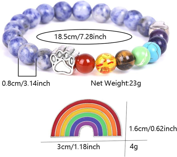 Bracelet Mémorial du Pont de l'Arc-en-Ciel – Cadeau de 7 Perles de Chakra pour la Perte d'un Animal de Compagnie