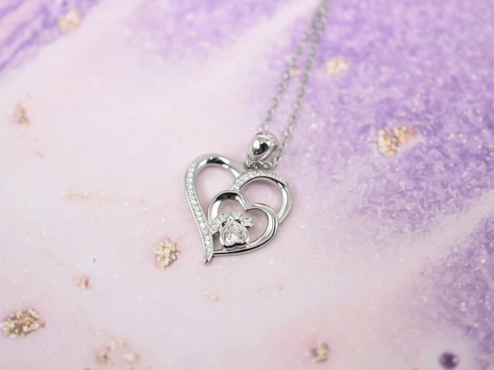 Collier en Argent Sterling avec Pattes et Coeur en Zirconia