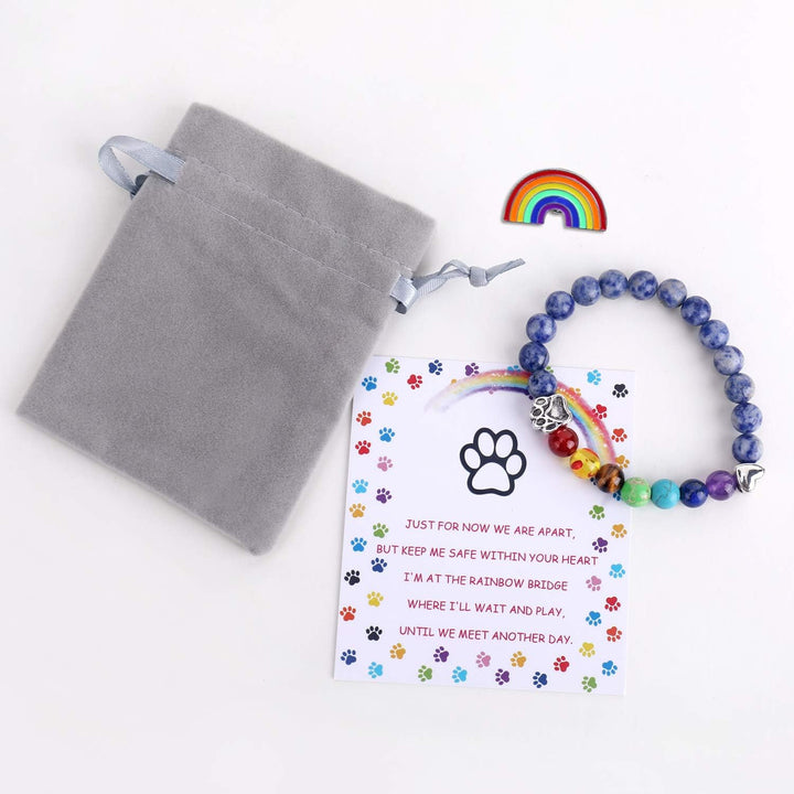 Bracelet Mémorial du Pont de l'Arc-en-Ciel – Cadeau de 7 Perles de Chakra pour la Perte d'un Animal de Compagnie