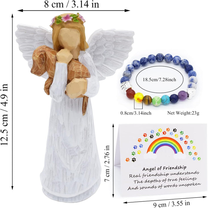 Coffret Cadeau Mémorial pour Chien avec Figurine d'Ange de l'Amitié & Bracelet Chakra Pont de l'Arc-en-Ciel