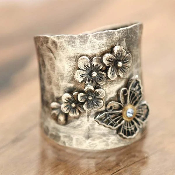 Bague Large avec Abeille, Fleur et Papillon
