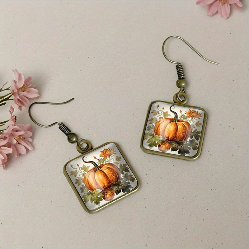 Boucles d'oreilles pendantes en verre citrouille