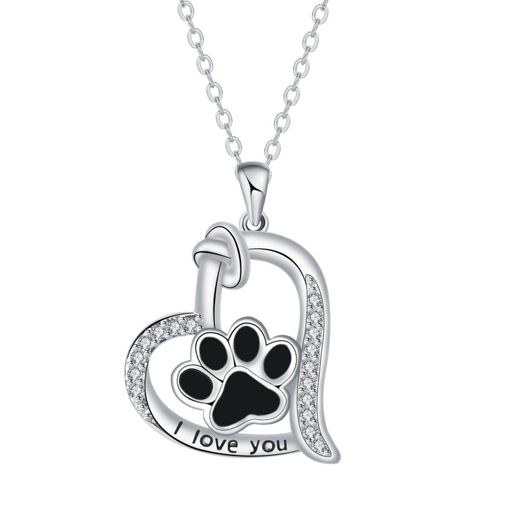Collier en Forme de Cœur avec Empreinte de Patte de Chien en Zirconia
