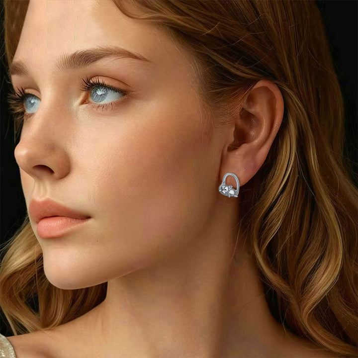 Boucles d'Oreilles Clous en Argent 925 Chiot Endormi