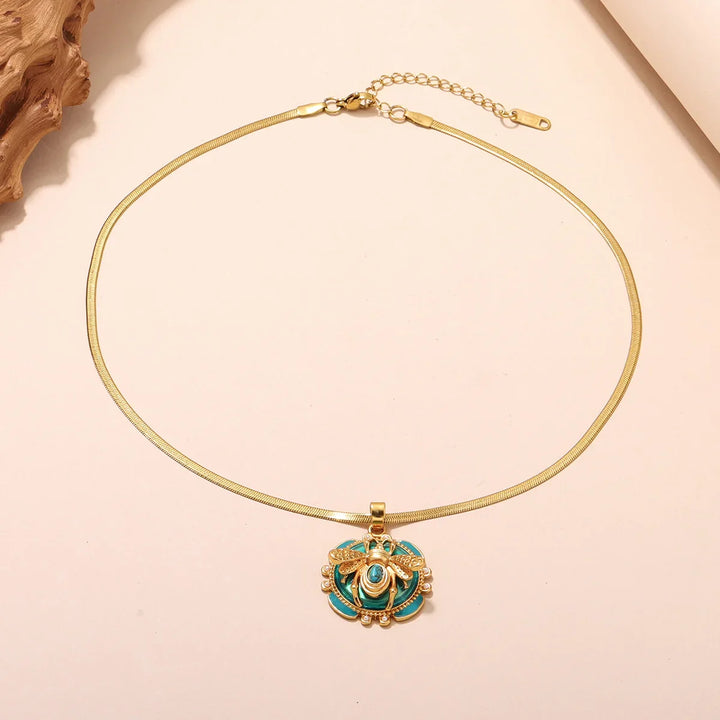 Collier Pendentif Abeille Chic en Or Turquoise