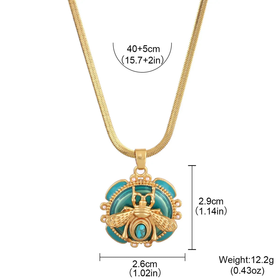 Collier Pendentif Abeille Chic en Or Turquoise