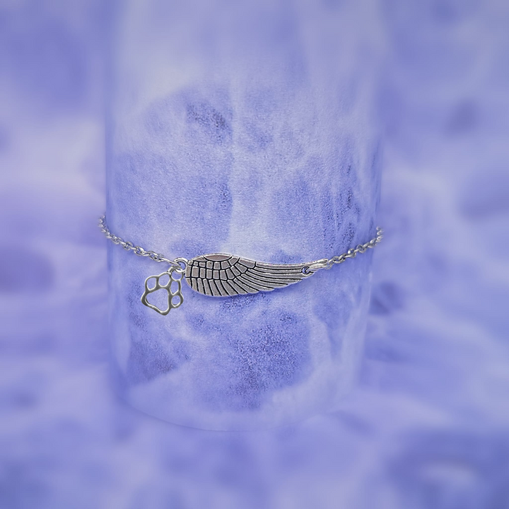 Bracelet Commémoratif en Argent avec Aile d'Ange & Empreinte de Patte | Fait Main