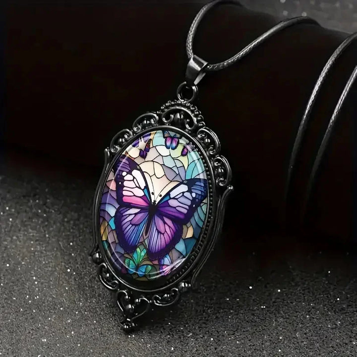 Collier Pendentif Papillon avec Cristal Violet