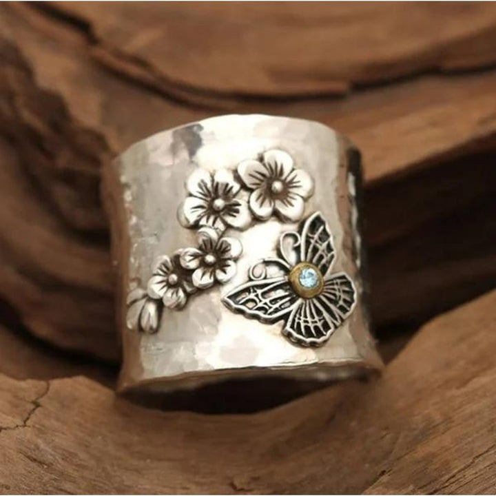 Bague Large avec Abeille, Fleur et Papillon