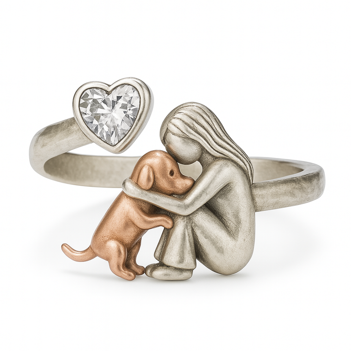 Bague pour Chien en Argent Sterling 925 Faite Main avec Zirconia en Forme de Cœur – Ajustement Réglable