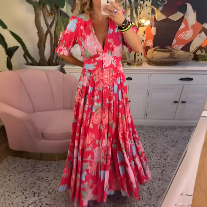 Morgane™ | Pocket V-neck Floral Print Dress