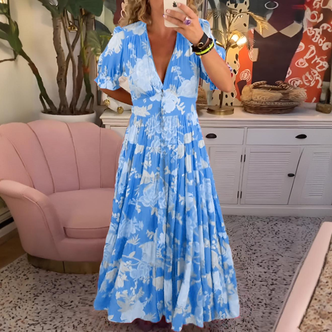 Morgane™ | Pocket V-neck Floral Print Dress