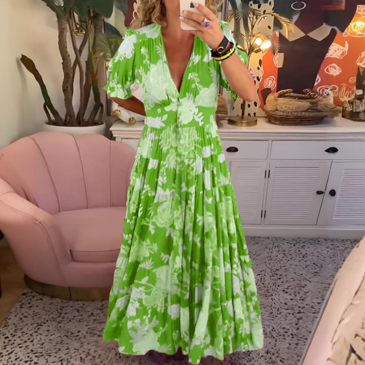 Morgane™ | Pocket V-neck Floral Print Dress