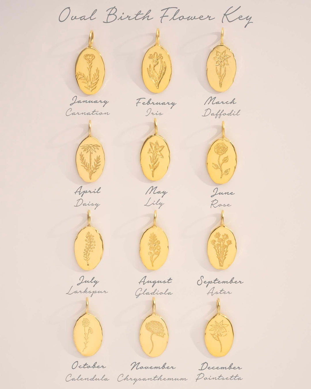 Collier Personnalisé en Or avec Fleurs de Naissance Ovales