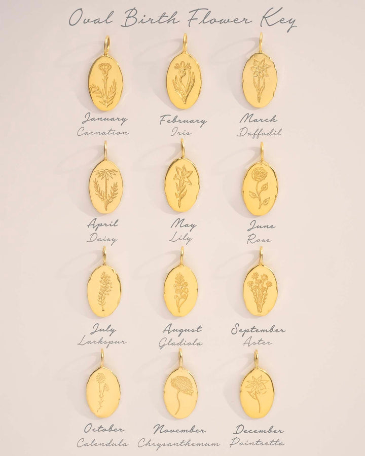 Collier Personnalisé en Or avec Fleurs de Naissance Ovales