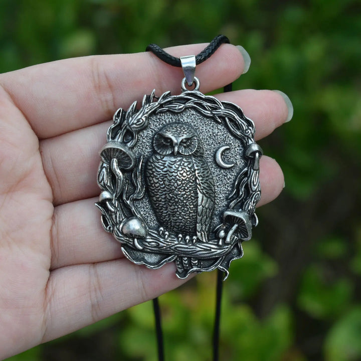 Pendentif Collier Champignon Lune Hibou Mystique
