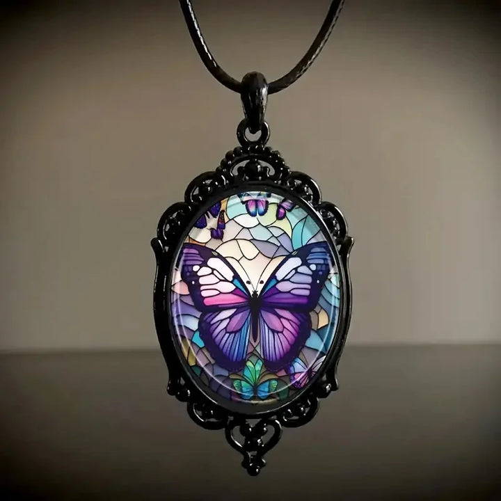 Collier Pendentif Papillon avec Cristal Violet